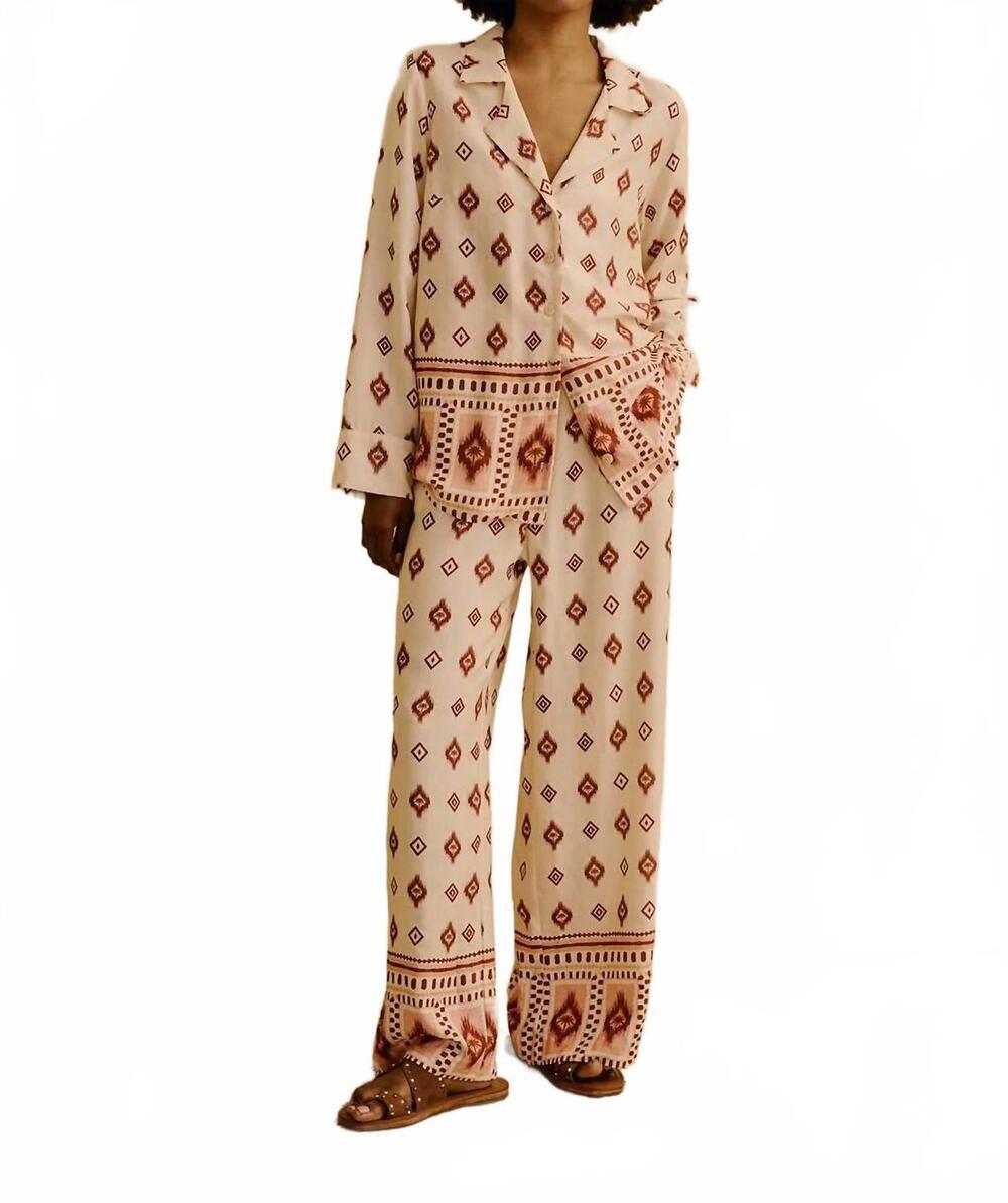NEW CACAY printed wide leg pants in light beige